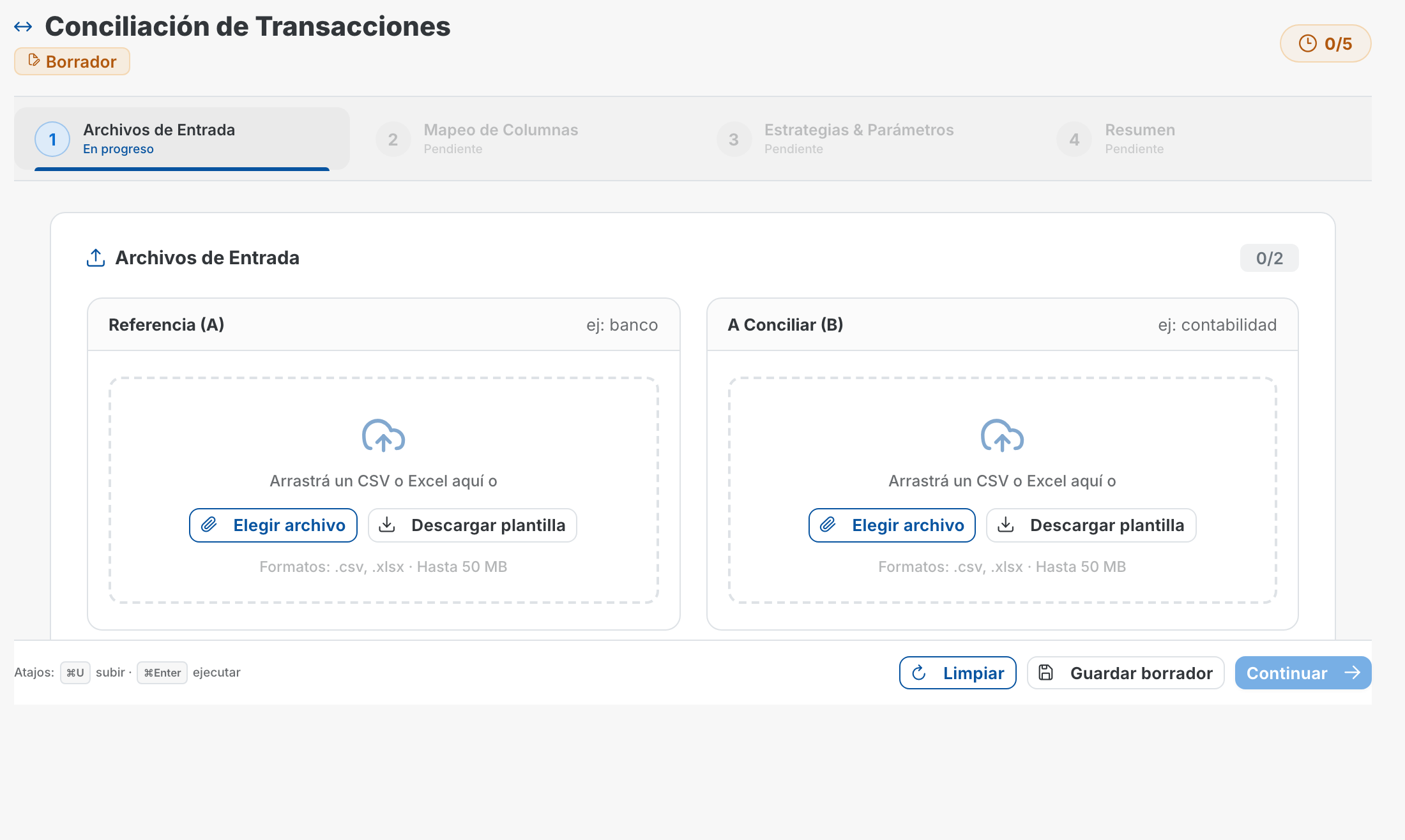 Espacio de cruce de transacciones con reglas, priorizacion y excepciones